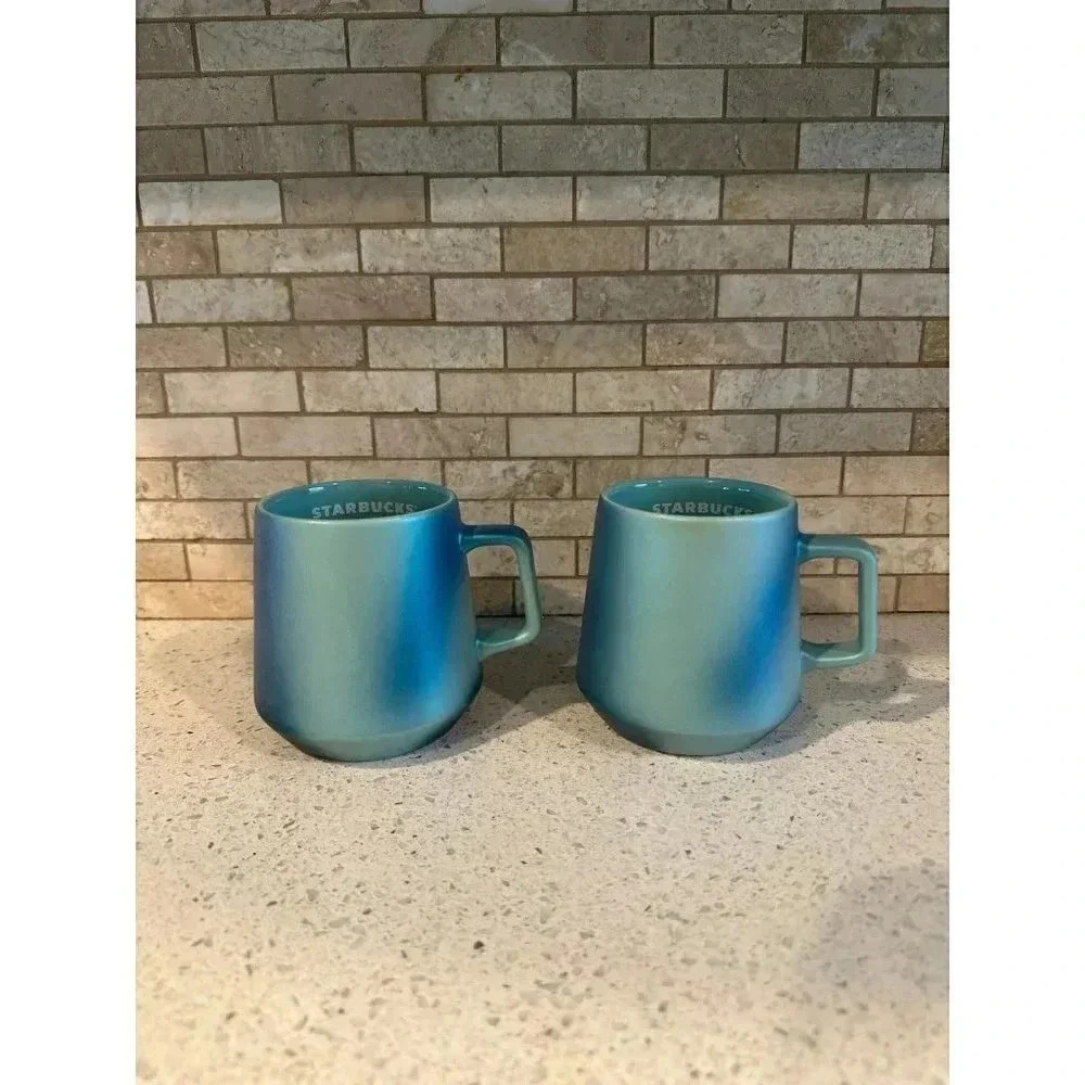 Starbucks’s Summer  Blue‎ Green Aqua Ocean Shimmer Pearl Iridescent 14 oz pair